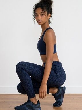 Athleta Navy Blue High-Rise Leopard Print Leggings Size S